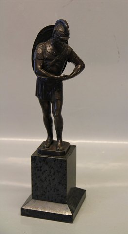 Classical Bronze statue Greep Soldier on a black marble stand ca 35 cm high