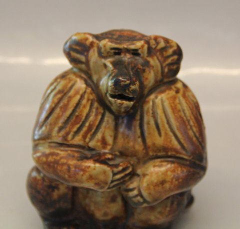 Royal Copenhagen Art Pottery Unique- Baboon - Monkey sitting 14 cm Signed KK