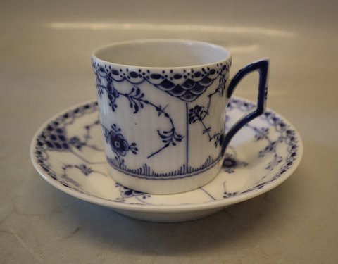 591-1 Chokolate cup 6 x 8.7 cm and saucer 13.5 cm pre 1923 Blue Fluted Danish 
Porcelain half lace