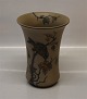 Danish Ceramic Bornholm, Hjort Brown Vase 20 cm with bird and berries L. Hjort 
Denmark # 193