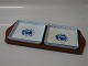 Blue Tranquebar
1791-11 Two Crudités dishes, square on wooden tray Royal Copenhagen Aluminia 
Faience