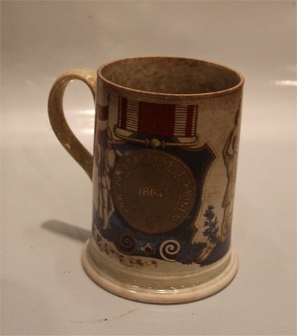 Rare Royal Copenhagen Aluminia Faience Old Rare soldiers mug commemorating 1864
