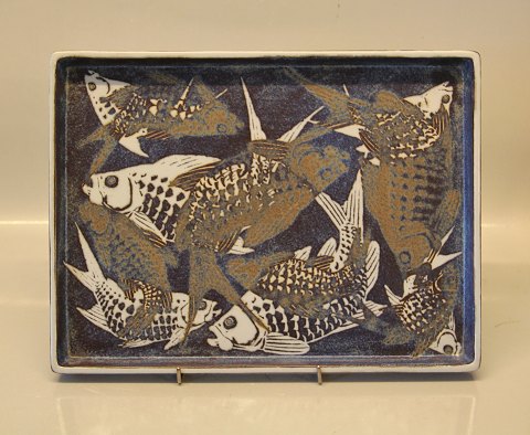 Royal Copenhagen Aluminia Faience 807-3445 Blue Tray with fishs 23 x 31 cm Nils 
Thorsson 1966, Baca