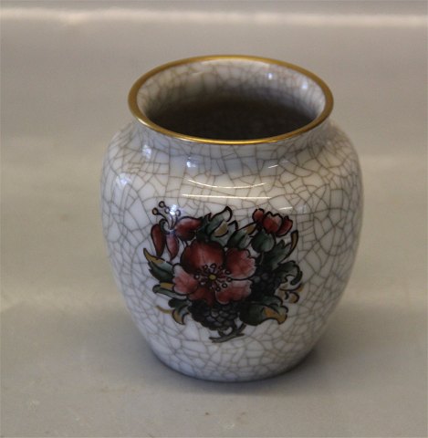 Dahl Jensen Craquelé 35 DJ Lille grå vase med blomster og guldkant 8 x 7 cm