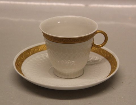 Royal Copenhagen Golden Fan Dinnerware 414-11538 Coffee cup 6.3 cm high 
(diameter 7.5  cm)  and saucer  13.5 cm