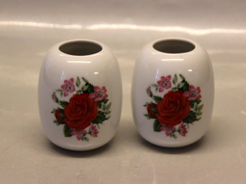 B&G Par vaser med rød rose 8 cm