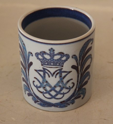 Aluminia Copenhagen Faience 3495 Mug: Small annual mug 7.5 cm Nils Thorsson 1966 
(The Wedding of Margrethe & Henrik 1967) Monogram
