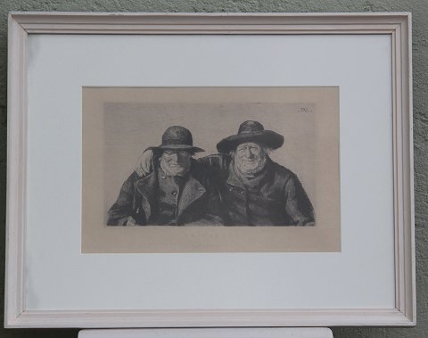 Michael Ancher Etching -  Two Fishermen from Skagen  1898 Ca 48 x 61 cm with 
wooden frame