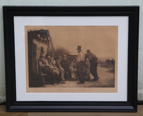 Fishermen in Hornbaek Old Print Etching by P.S. Kroejer 55 x 67 cm including 
framed glass