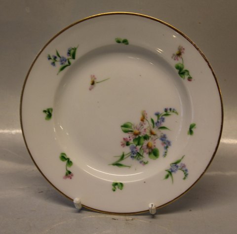 Antik Kongelig Dansk  tallerken med markblomster og guldkant 21 cm