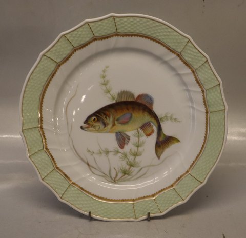 919-1710 Fish: Largemouth bass "Micropterus Salmonides" 25.5 cm Royal Copenhagen 
Fish Plate with Green Border
