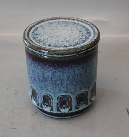 Blue glazed  Soeholm lidded jar 3183-2 12 x 11 cm