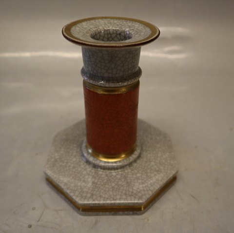 212-3303 RC Grey candlestick with orange and gold 10.5 cm Craquelé, Royal 
Copenhagen  (Crackelure)