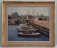 Maleri: Gunnar Bundgaard Mariager Lystbådehavn 1959 I flot guldramme 64 x 74 cm