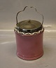 Old Bisquit Bucket rosa faience with metal lid 17 cm + handle