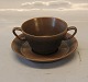 Soup cup 6.5 x 11 cm & saucer 16 cm
 Noeddebo Brown Ceramics Stoneware Danish Art Pottery Knabstrup