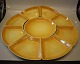 Cabaret set - Round bowl 20 cm + 8 asiets 16.5 x 13 cm (Trace of age and use + 
one small chip) Susanne Yellow Aluminia Faience