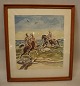 Knud Kyhn farveprint - ryttere i vandkanten signeret KK juni 1943 Lysmål 27 x 24 
cm