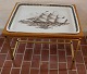 Tea tray Faience Table 58 x 53.5 cm Navy motif Sail ship Svanen The Swan) 1818 
1968 Brown Tranquebar     Aluminia Faience